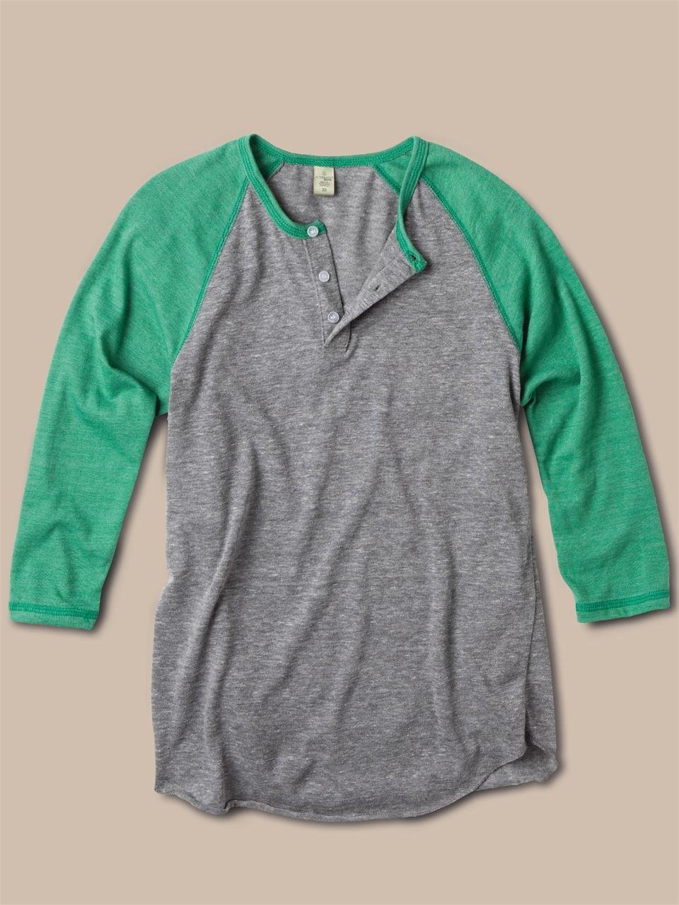 Alternative apparel Womens 34sleeve Raglan Henley in Green 