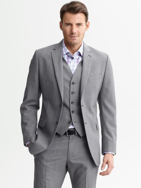 Banana Republic Tailored Grey Plaid Wool Two Button Suit Blazer in Gray ...