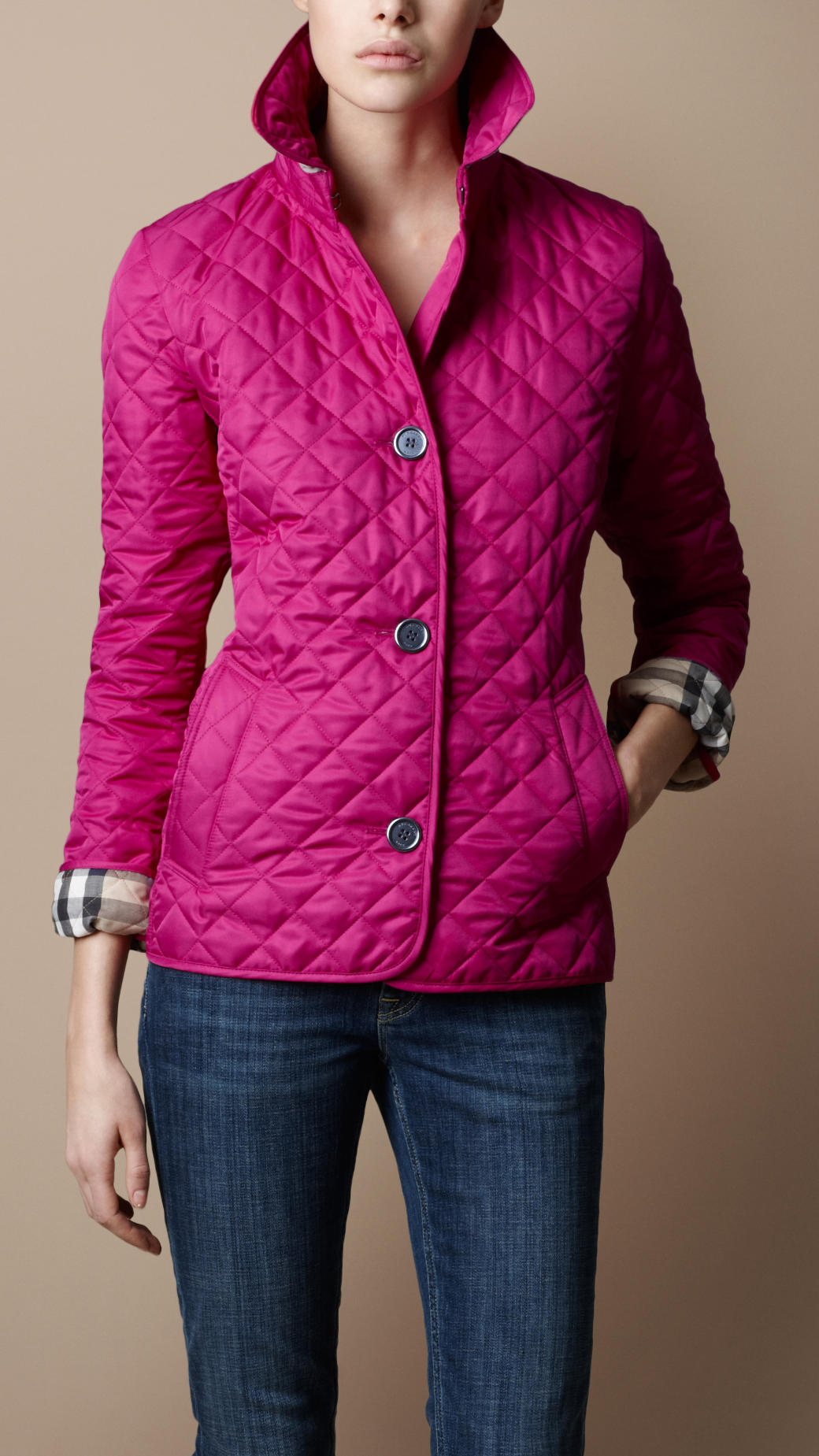 Burberry brit Cinched Waist Quilted Jacket in Pink | Lyst