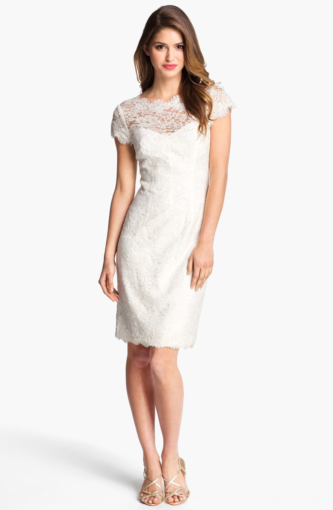 Ml Monique Lhuillier Lace Overlay Sheath Dress in White (Ivory) | Lyst