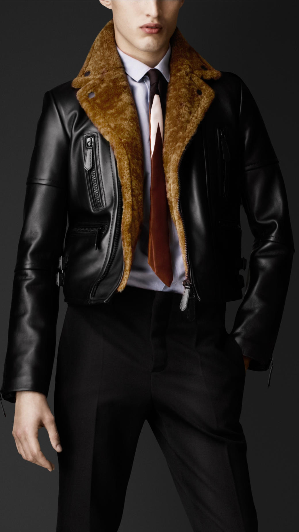 Lyst Burberry Prorsum Shearling Detail Biker Jacket In Black For Men Gallery
