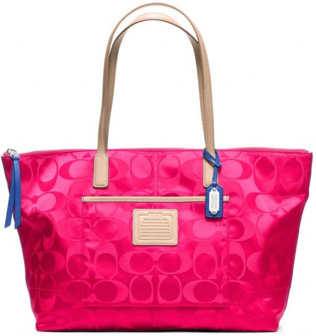 Coach Legacy Weekend Signature Nylon Eastwest Zip Top Tote in Pink (sv ...
