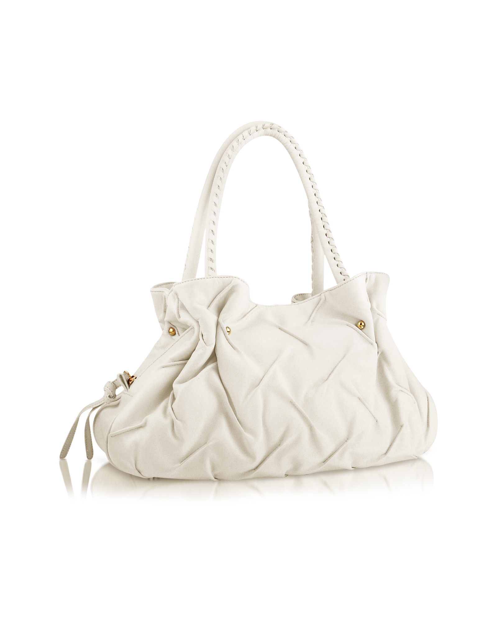 Fontanelli Pleated Nappa Leather Satchel Bag in White | Lyst