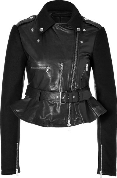 Mcq By Alexander Mcqueen Leather Wool Biker Jacket in Black in Black | Lyst