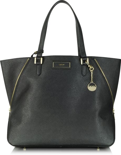 Dkny Large Saffiano Leather Zip Tote in Black | Lyst