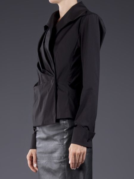 Donna Karan New York Fitted Wrap Shirt in Black | Lyst
