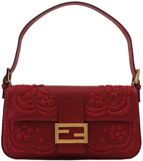 Fendi Embroidered Baguette Shoulder Bag in Red (red-gold) | Lyst