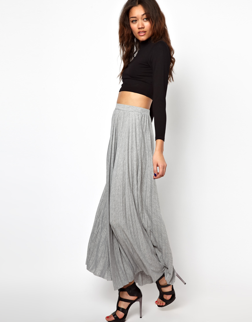 Lyst - River Island Pleated Maxi Skirt in Gray