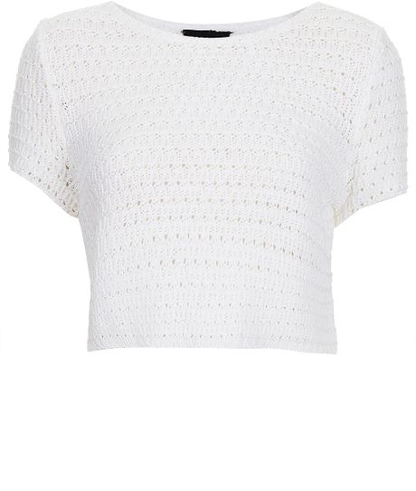 Topshop Knitted Crochet Crop Top in White (cream) | Lyst