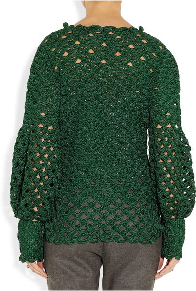 Oscar De La Renta Crochet/ Knit Silk Cardigan in Green | Lyst