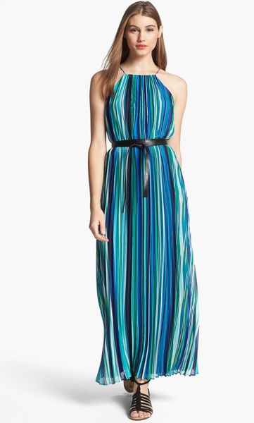 Calvin Klein Stripe Chiffon Maxi Dress in Multicolor (multi) | Lyst