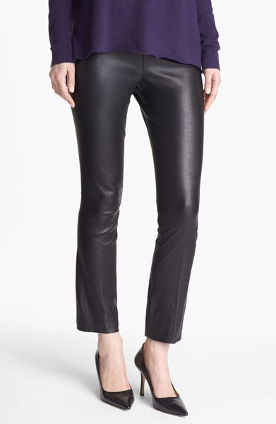 Vince Crop Bootcut Leather Pants in Black | Lyst