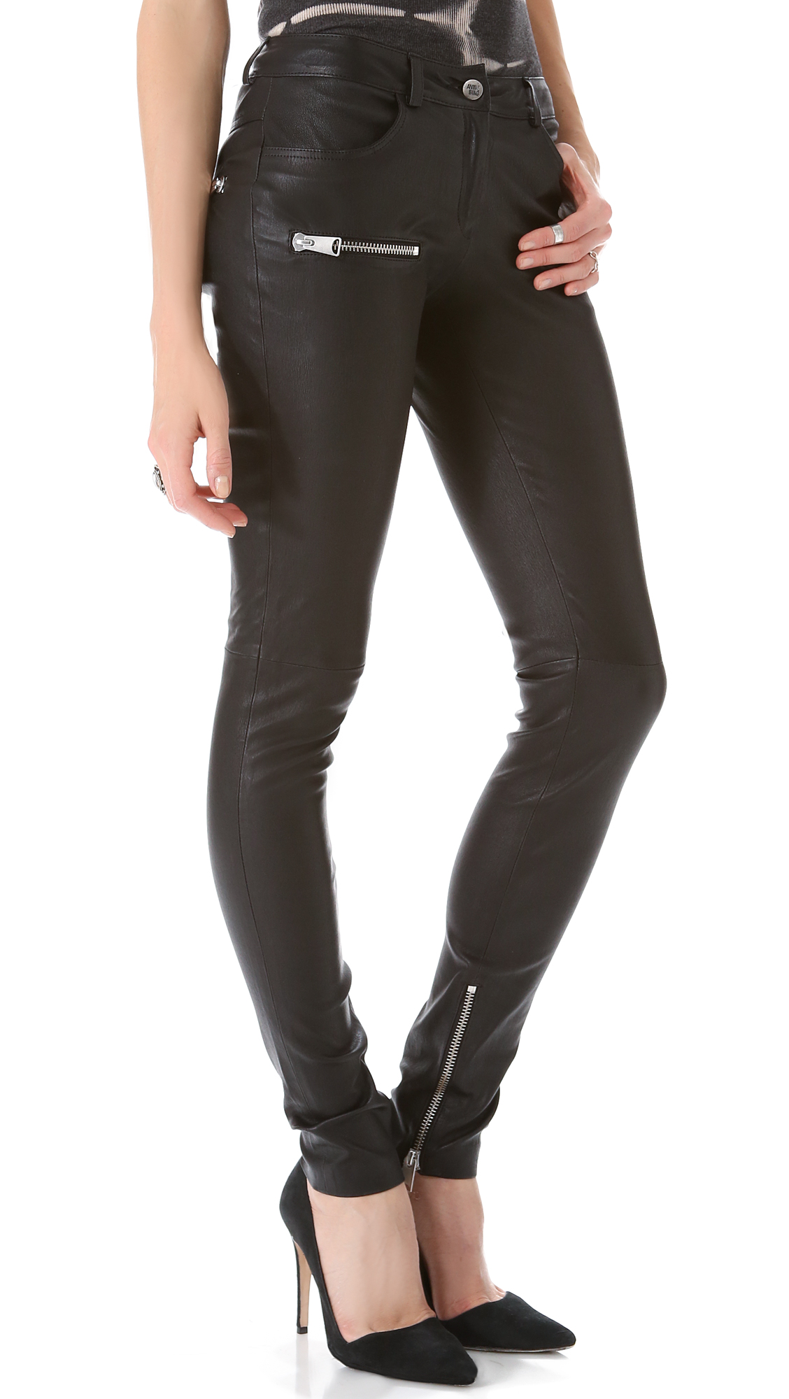 Anine bing Biker Leather Pant in Black - Save 69% | Lyst