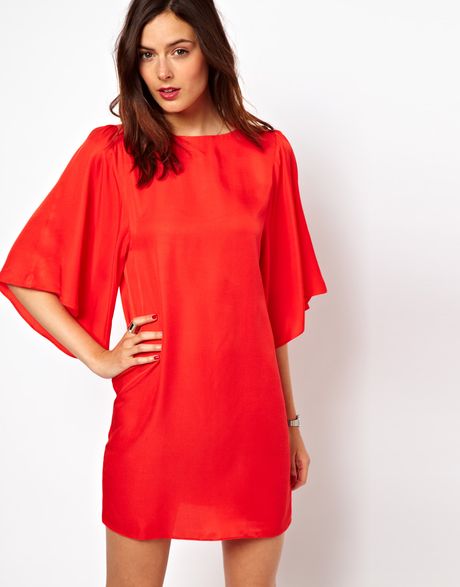 Asos Shift Dress with Kimono Sleeve in Red | Lyst