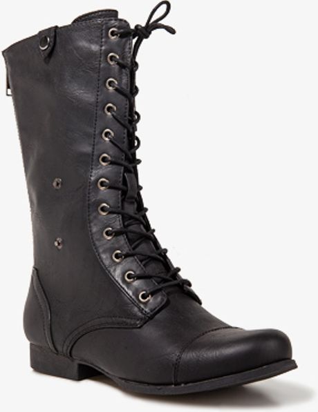 Forever 21 Foldover Combat Boots in Black | Lyst