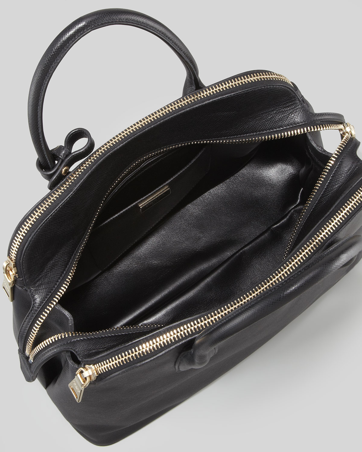 Prada Saffiano Cuir Triplezip Dome Tote Bag in Black | Lyst