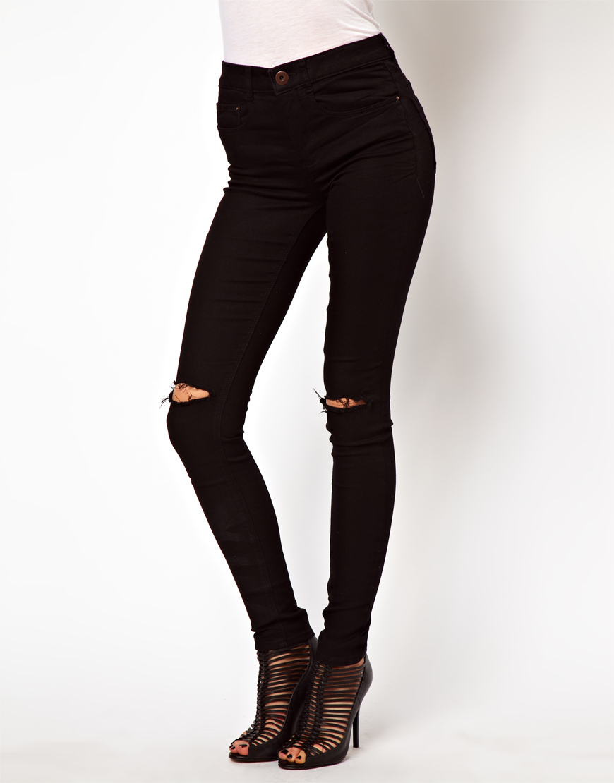 Asos Ridley Supersoft High Waisted Ultra Skinny Jeans in Black with ...