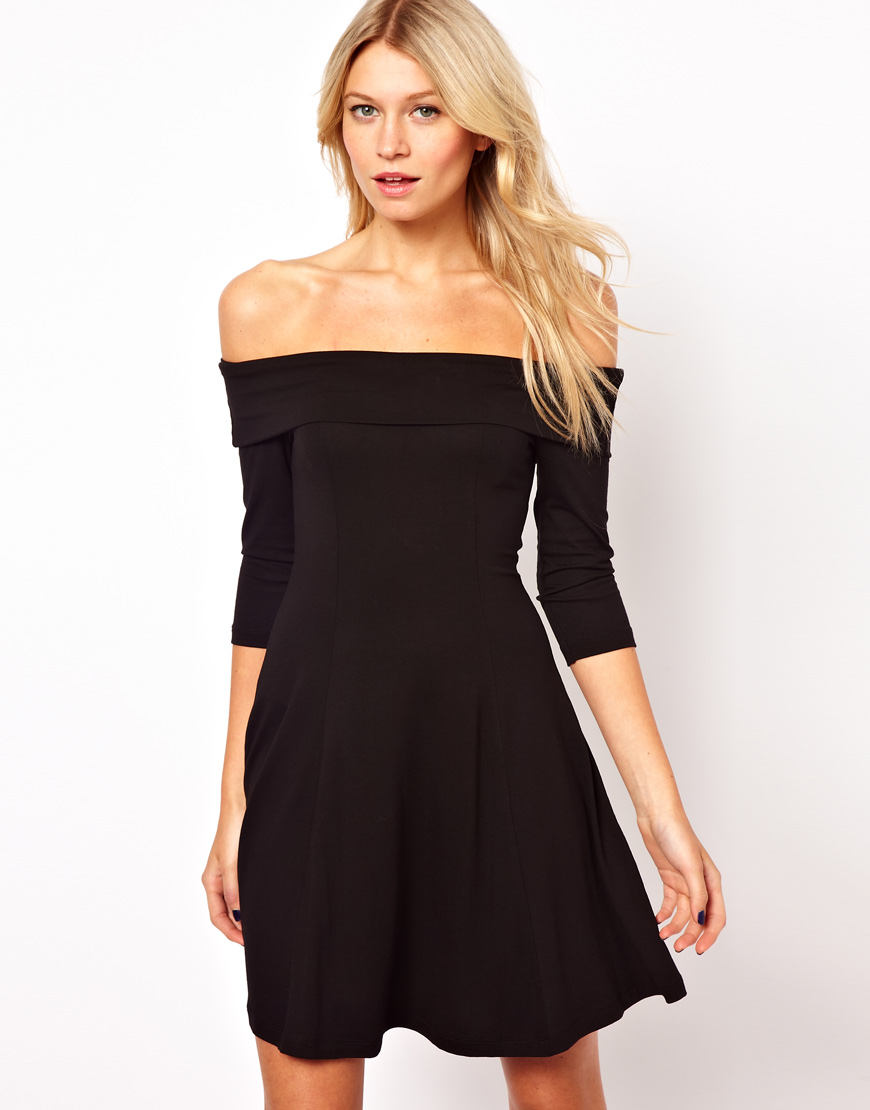 Lyst Asos Skater Dress with Off Shoulder Neckline in Black