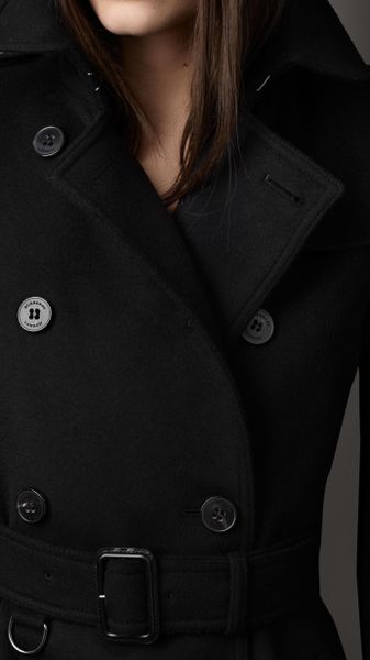Burberry Mid-Length Wool Cashmere Trench Coat in Black | Lyst