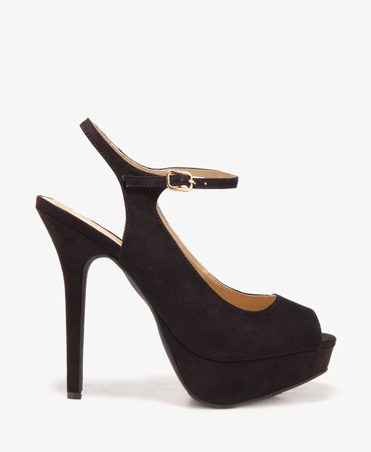 Forever 21 Ankle Strap Peep Toe Pumps in Black | Lyst