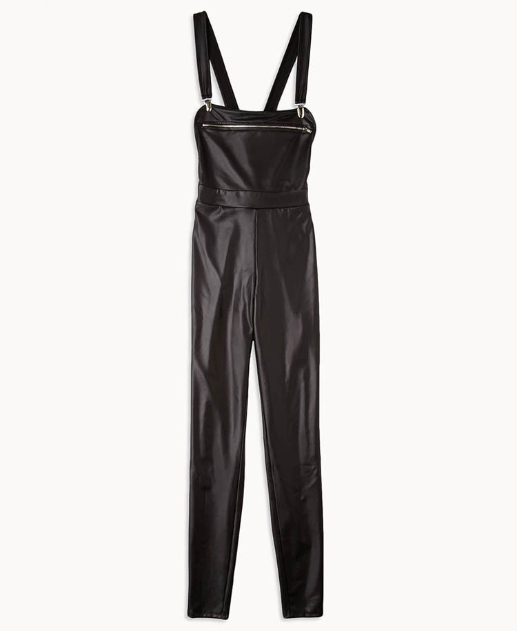 Lyst Forever 21 Skinny Faux Leather Overalls in Black