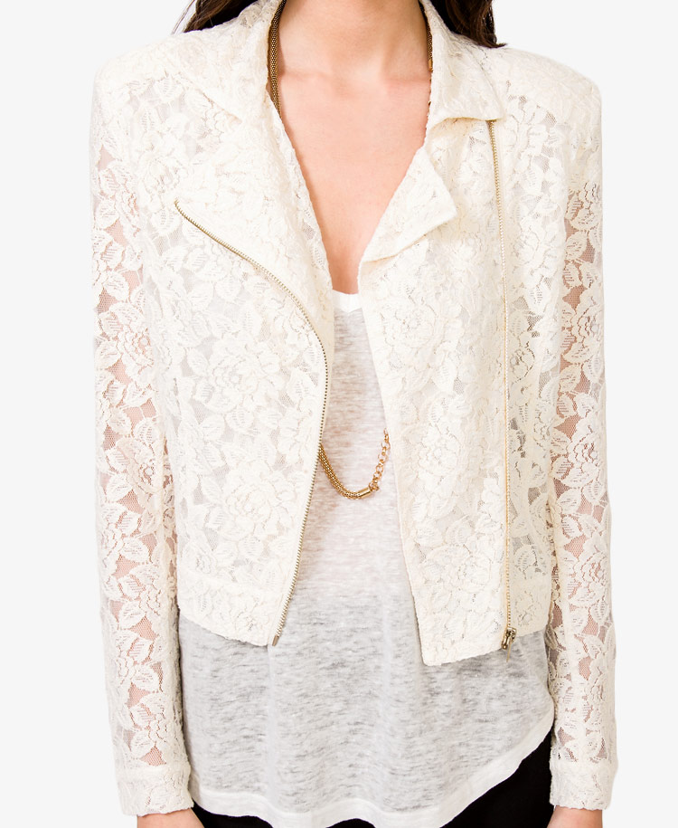 Forever 21 Lace Moto Jacket in Beige (cream) Lyst