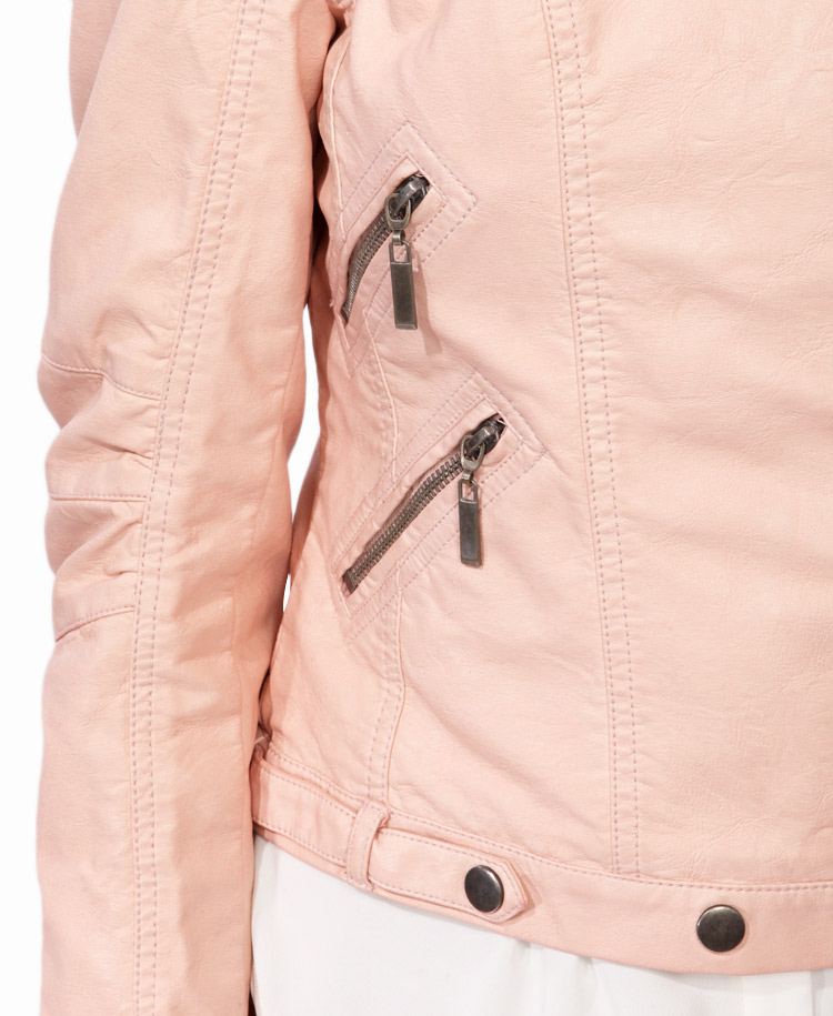 Forever 21 Zippered Faux Leather Moto Jacket In Pink Lyst Gallery