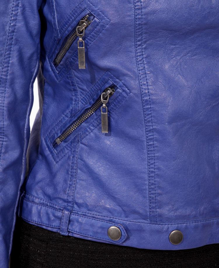 Lyst Forever 21 Zippered Faux Leather Moto Jacket In Blue Gallery