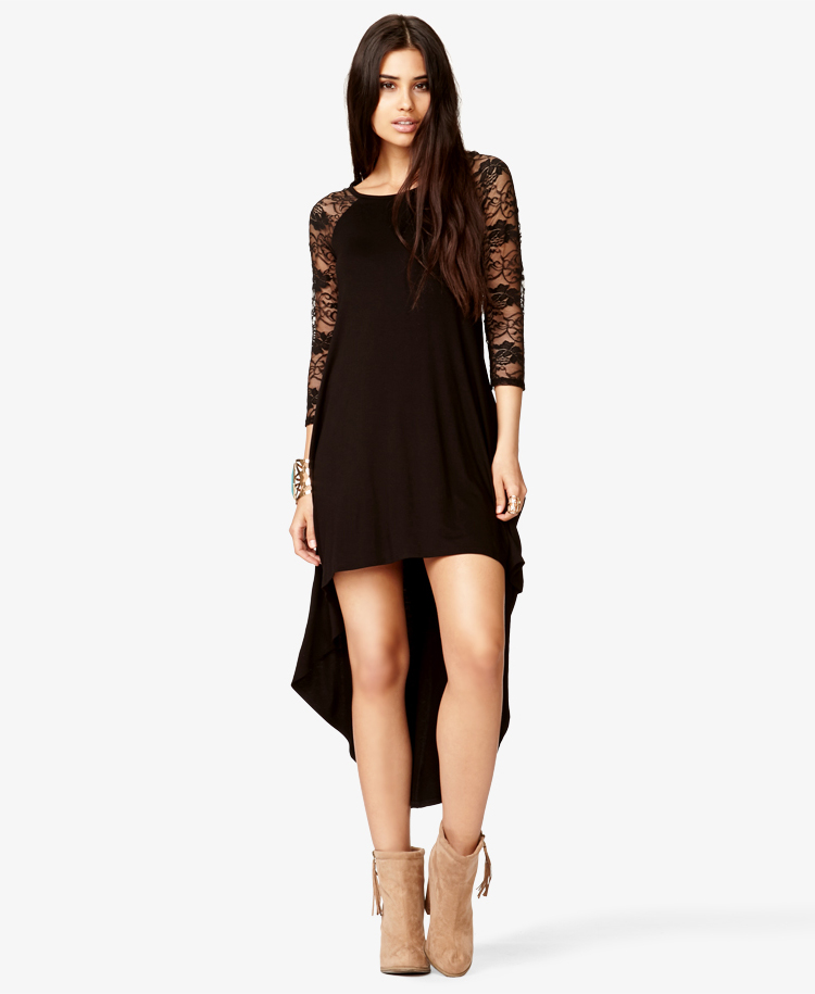 Lyst - Forever 21 Lace Trimmed High-low Dress in Black