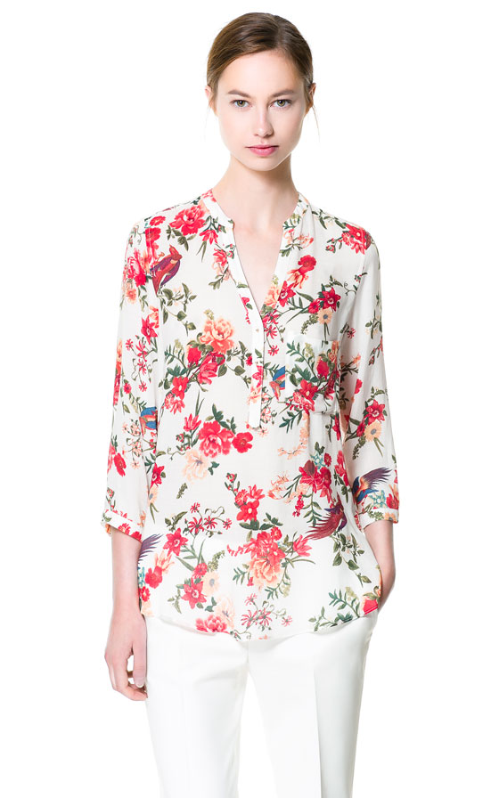 Zara Floral Print Blouse in Red | Lyst
