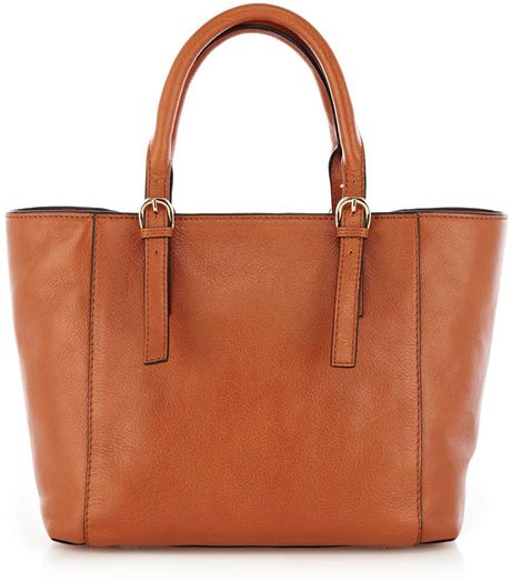 Karen Millen Ultimate Leather Small Tote Bag in Orange (tan) | Lyst
