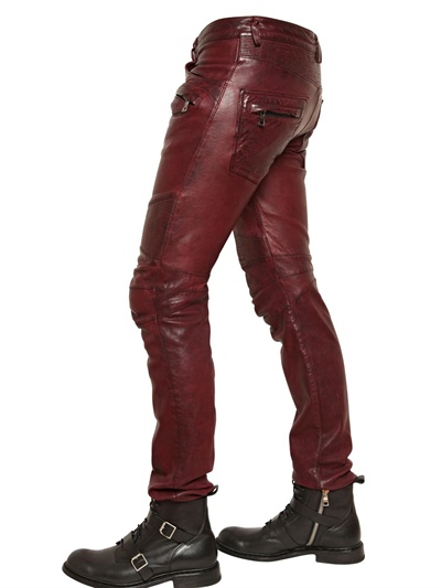 Lyst - Balmain 18cm Leather Biker Trousers in Purple for Men