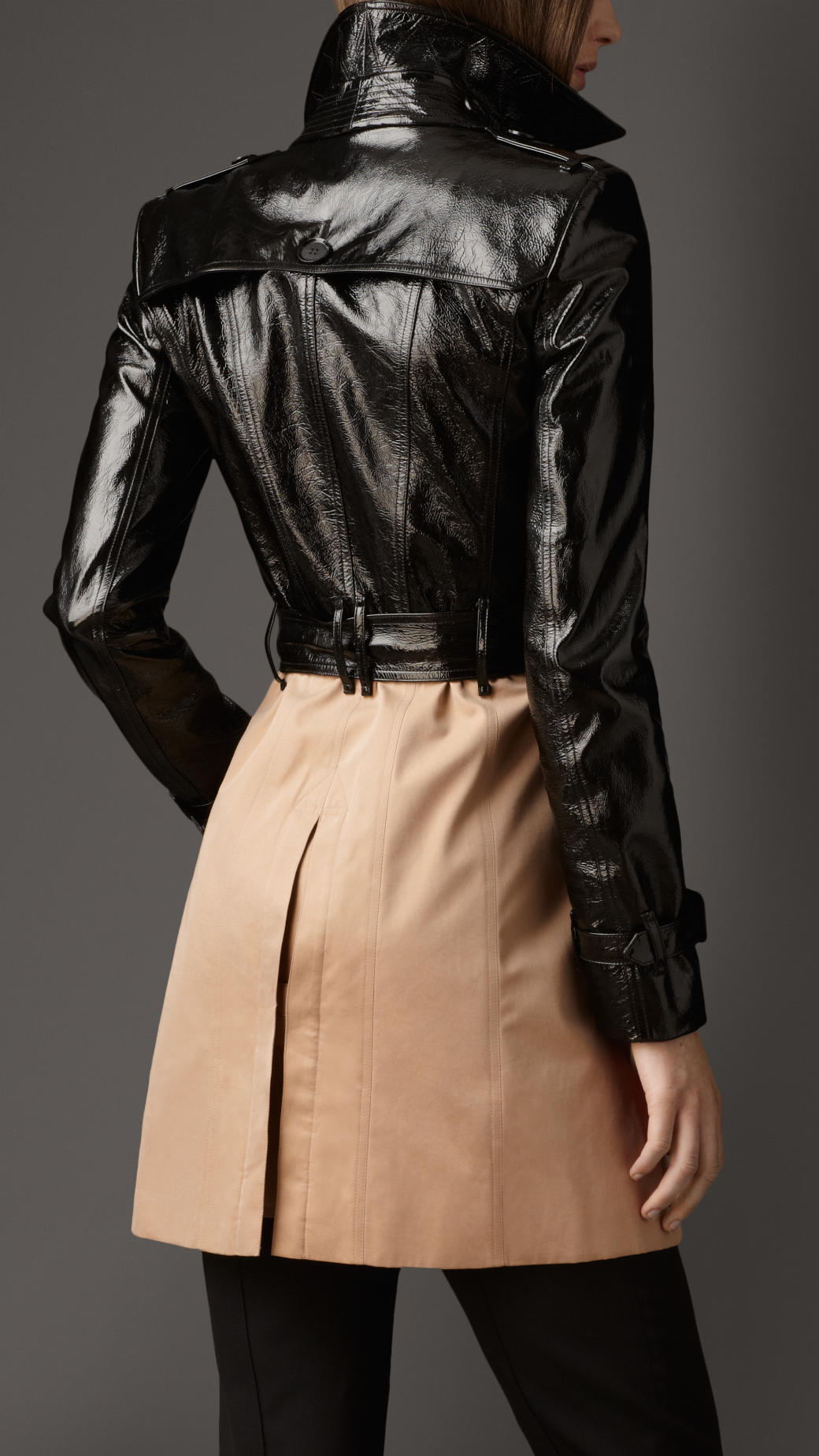 Lyst Burberry Midlength Patent Leather Gabardine Trench Coat in Black