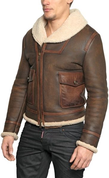 Dsquared² Shearling Bomber Jacket in Brown for Men | Lyst
