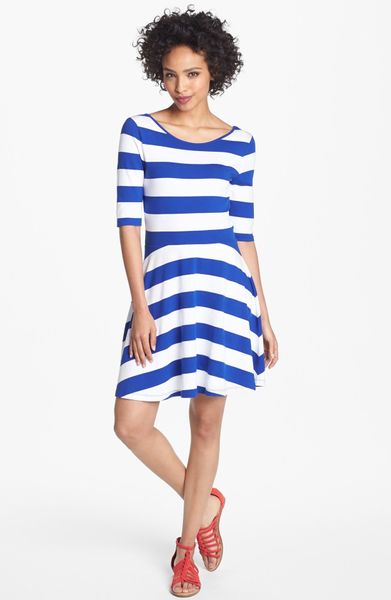 French Connection Stripe Jersey Skater Dress in White (royal blue ...