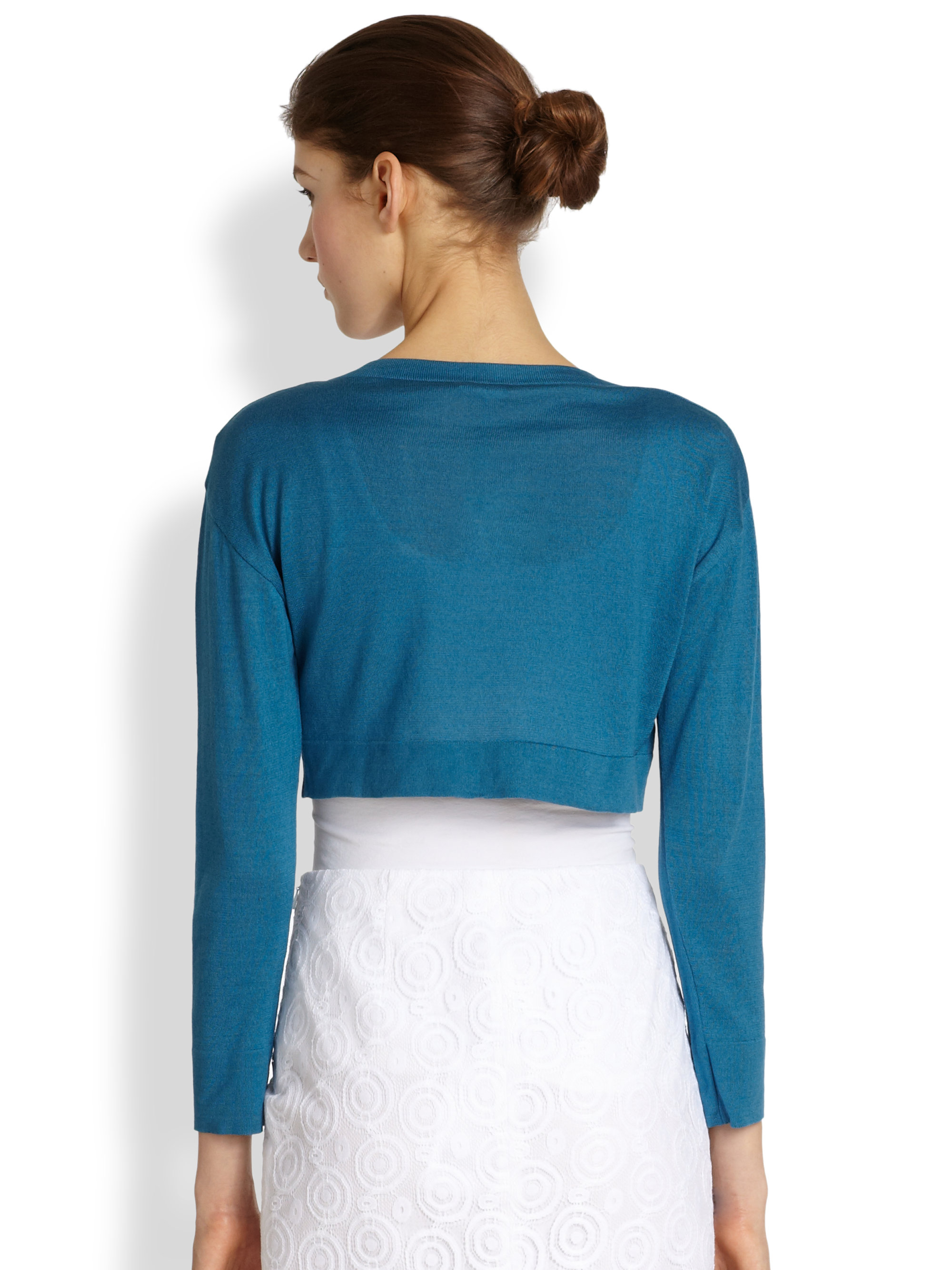 Lyst Philosophy Cropped Cotton  Cardigan  in Blue