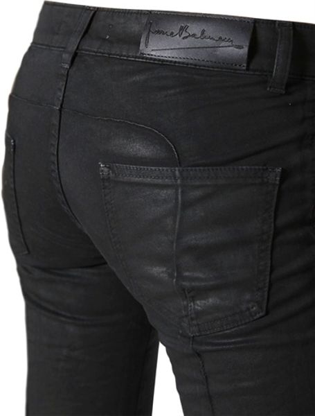 Balmain Stretch Skinny Cotton Satin Jeans in Black | Lyst