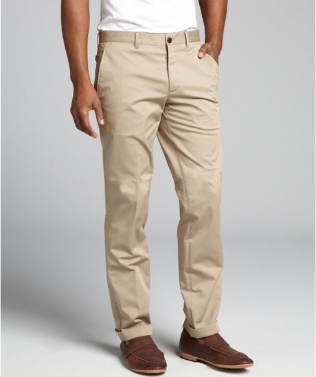 Prada Khaki Stretch Cotton Flat Front and Cuffed Pants in Khaki for Men ...