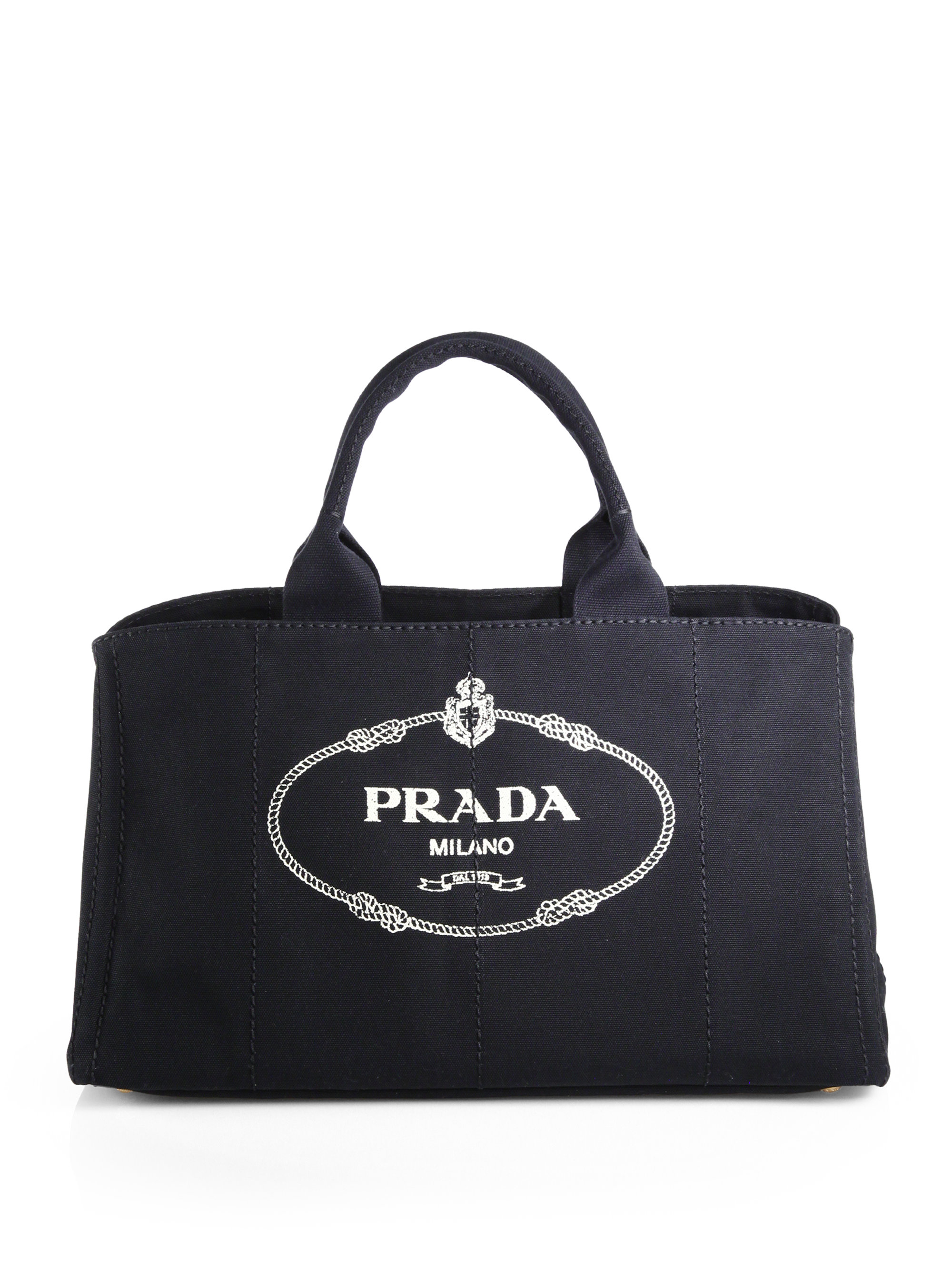 Prada Logo Printed Large Canvas Tote in Black | Lyst