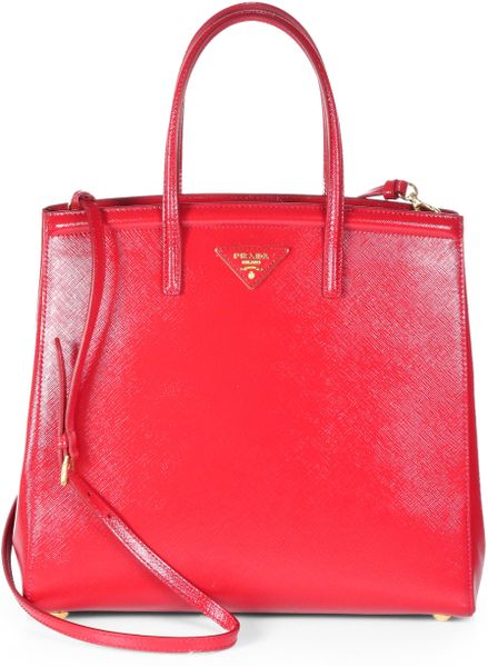 Prada Saffiano Vernice Slim Top Handle Bag in Red (rosso-red) | Lyst