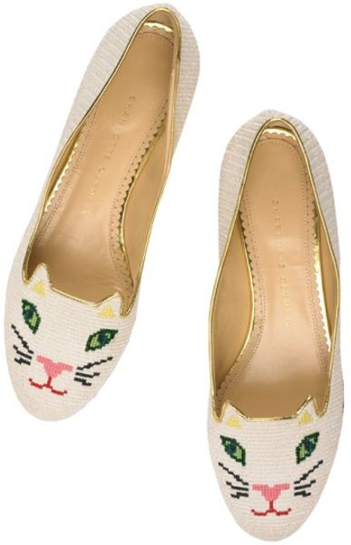 Charlotte Olympia Kitty Flats in White | Lyst