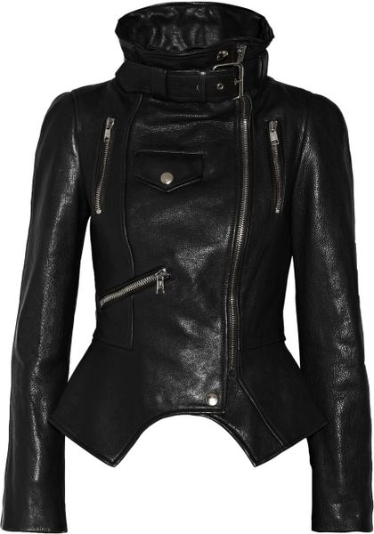 Alexander Mcqueen Textured Leather Biker Jacket in Black | Lyst