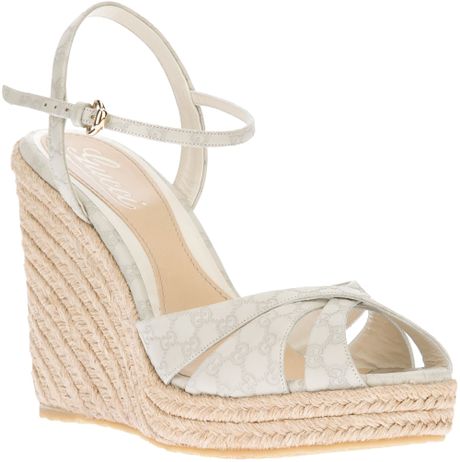 Gucci Penelope Wedge Sandal in White (cream) | Lyst