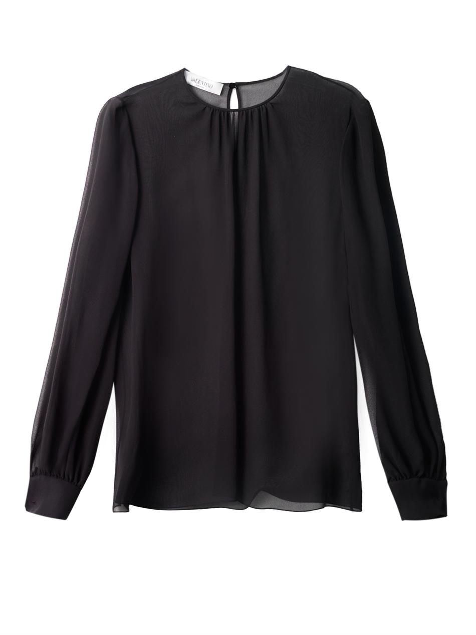 Valentino Sheer Chiffon Blouse in Black | Lyst