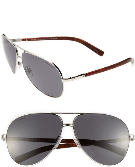 Polo Ralph Lauren 61mm Polarized Aviator Sunglasses in Silver for Men ...