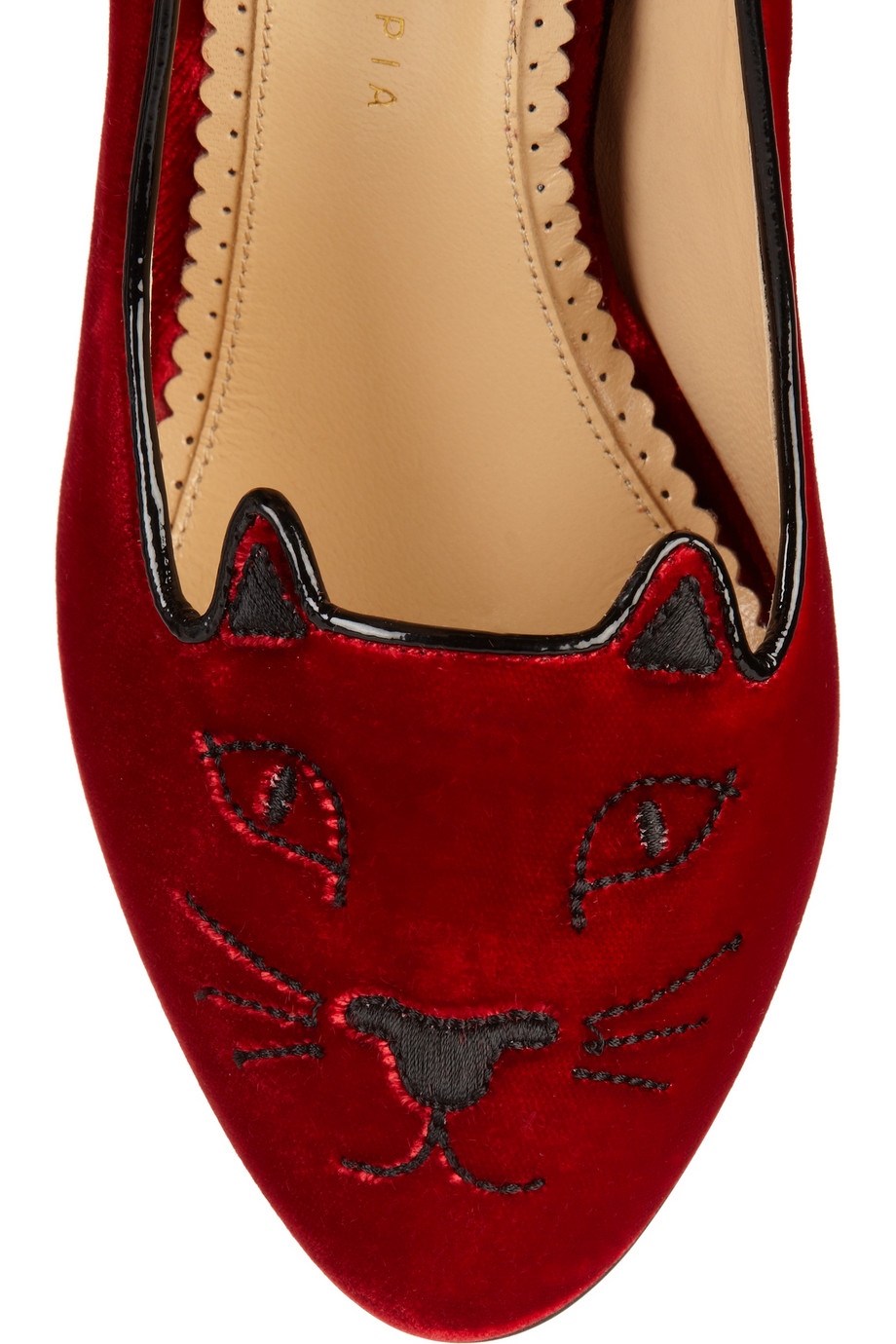 Lyst Charlotte olympia Kitty Embroidered Velvet Pumps in Red