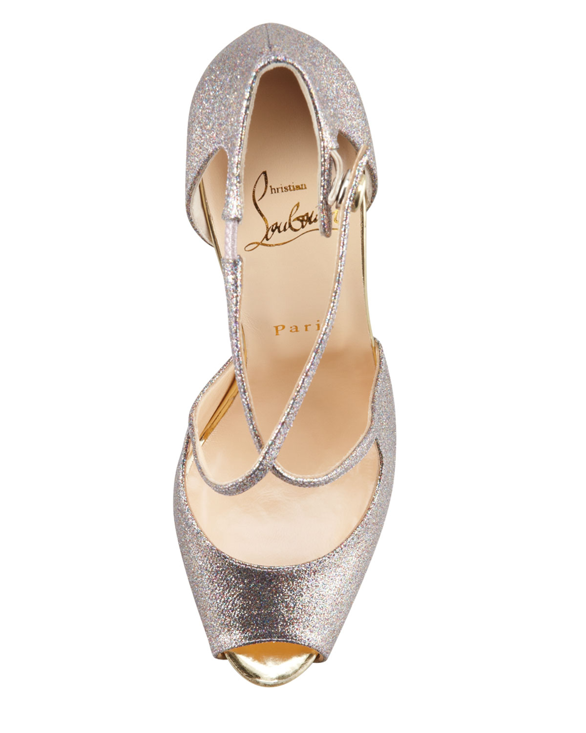 Christian louboutin Wrap Glitter Peeptoe Red Sole Pump in Silver ...