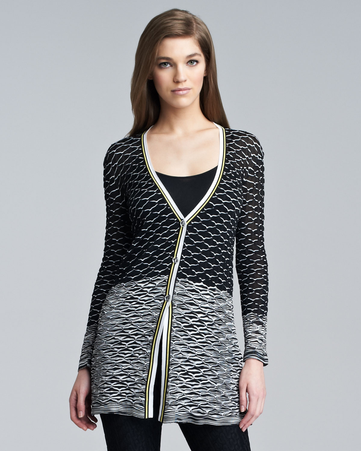 Missoni Long Seagullstitched Cardigan in Black Lyst