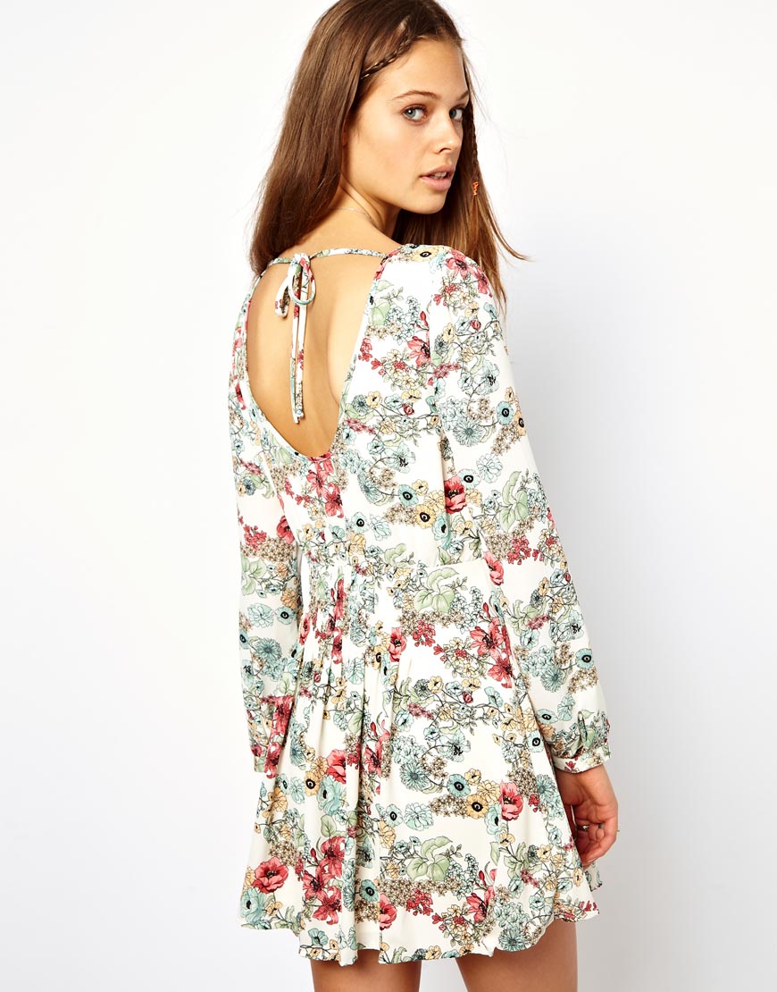 Lyst - Pepe Jeans Floral Mini Dress with Open Back