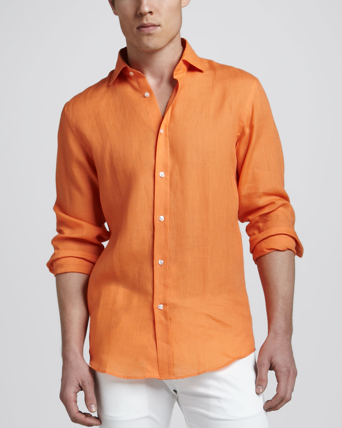 Ralph Lauren Black Label Linen Sport Shirt Lifeboat Orange in Orange ...